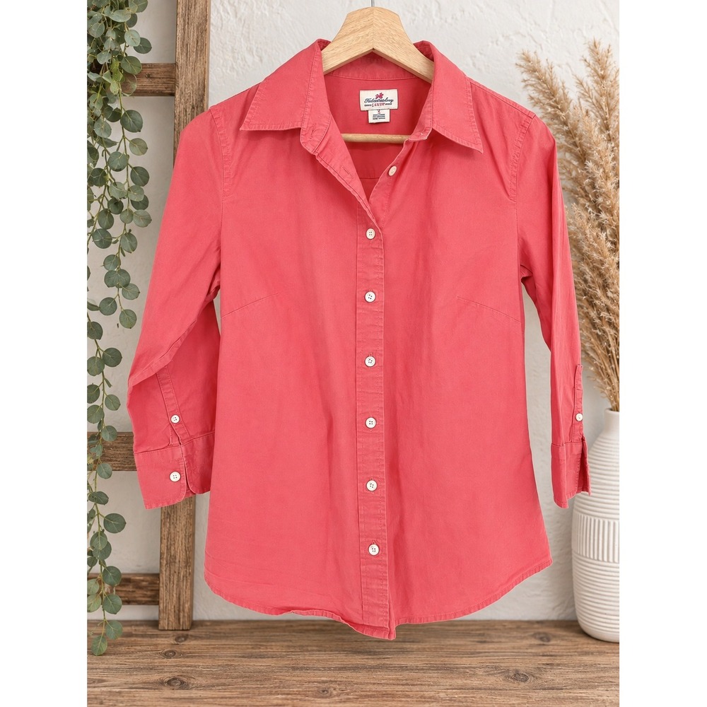 J.Crew Haberdashery Button Down Shirt Women S Pink Stretch 3/4 Sleeve